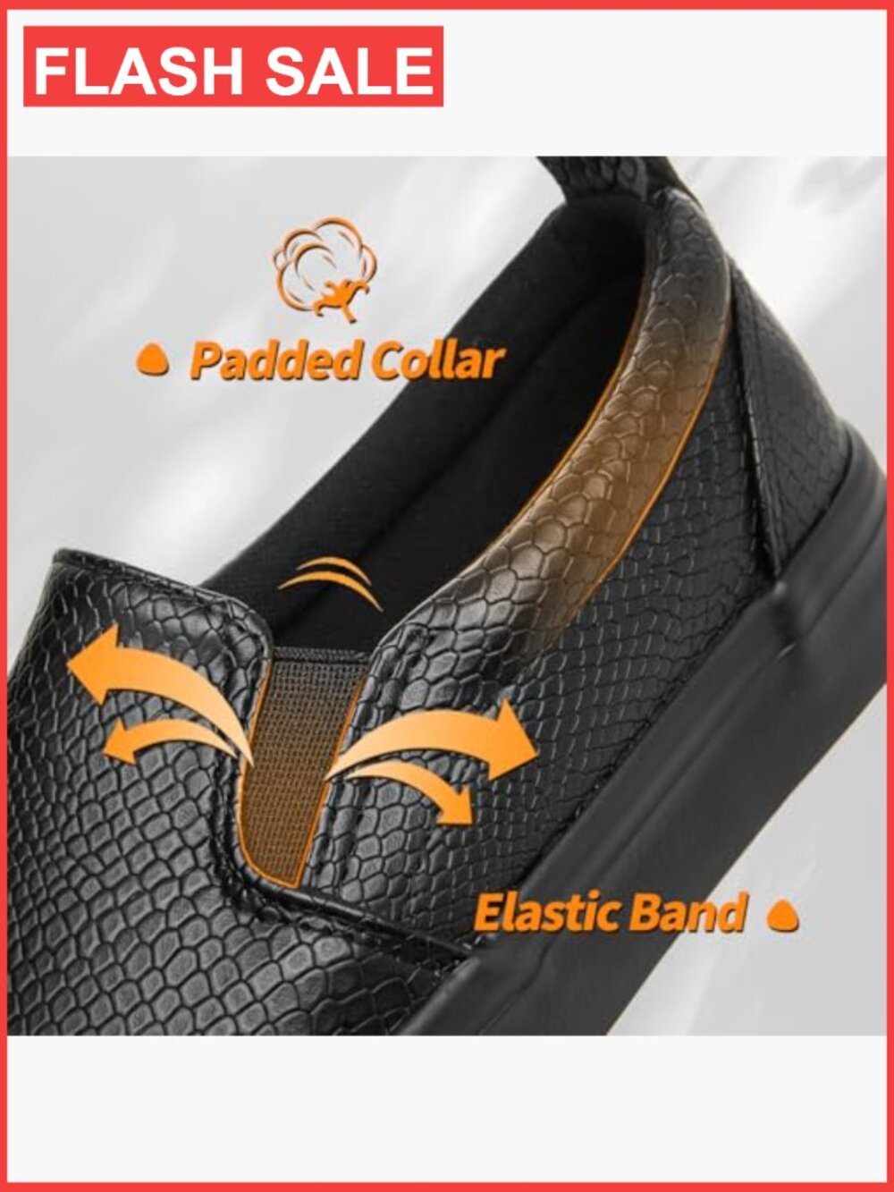 Synthetic Leather Slip On Loafers - Padded Collar Sneakers - Picture 3 of 7